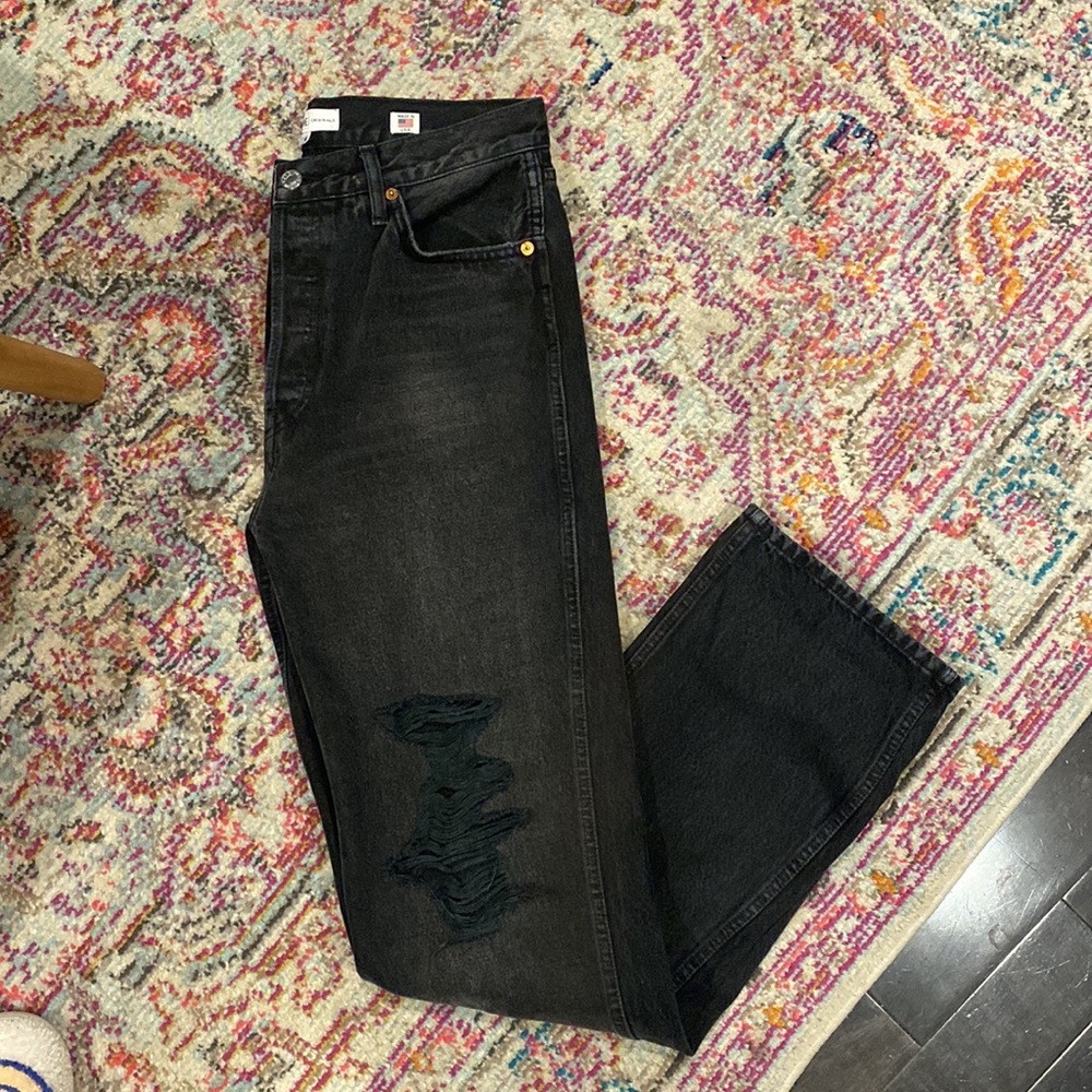 Re/done High-Rise Distressed Straight-Leg Jeans